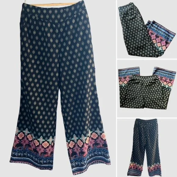 Xhiliaration Allover Geometric Print Wide Leg Pants Black, EUC - Size Medium - Picture 1 of 8